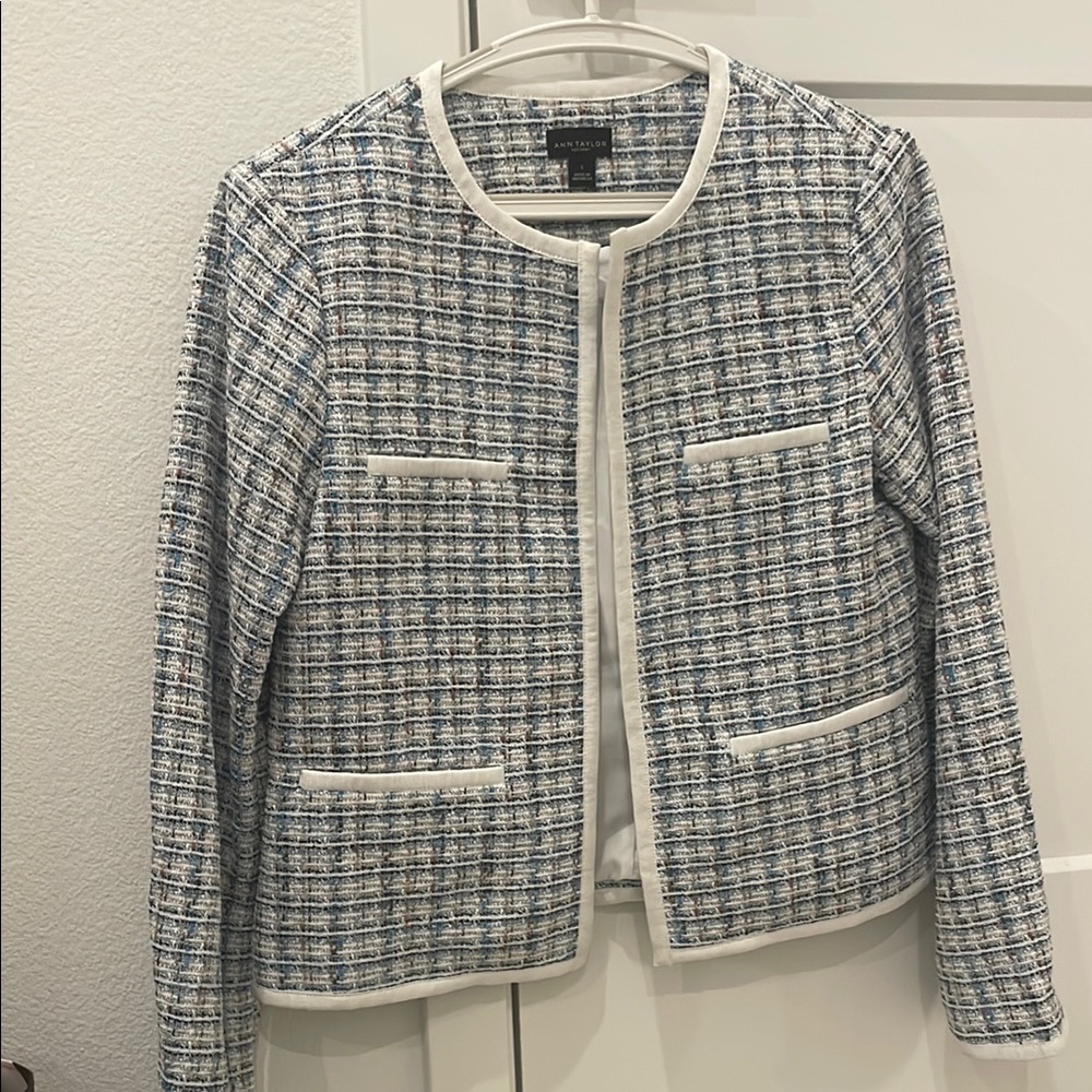 Ann Taylor Blue and White Tweed Jacket